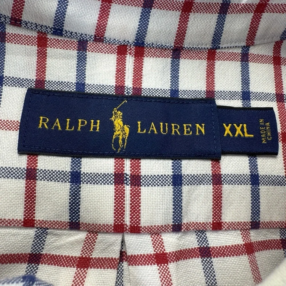 Polo Ralph Lauren Shirt Men 2XL Red Blue White Check Plaid embroidered Pony Logo
